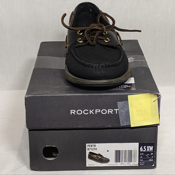 NEW Rockport Mens Perth Leather Boat Shoe Black Leather SOLID SHOE Sz6.5 ExtraW - Picture 5 of 5